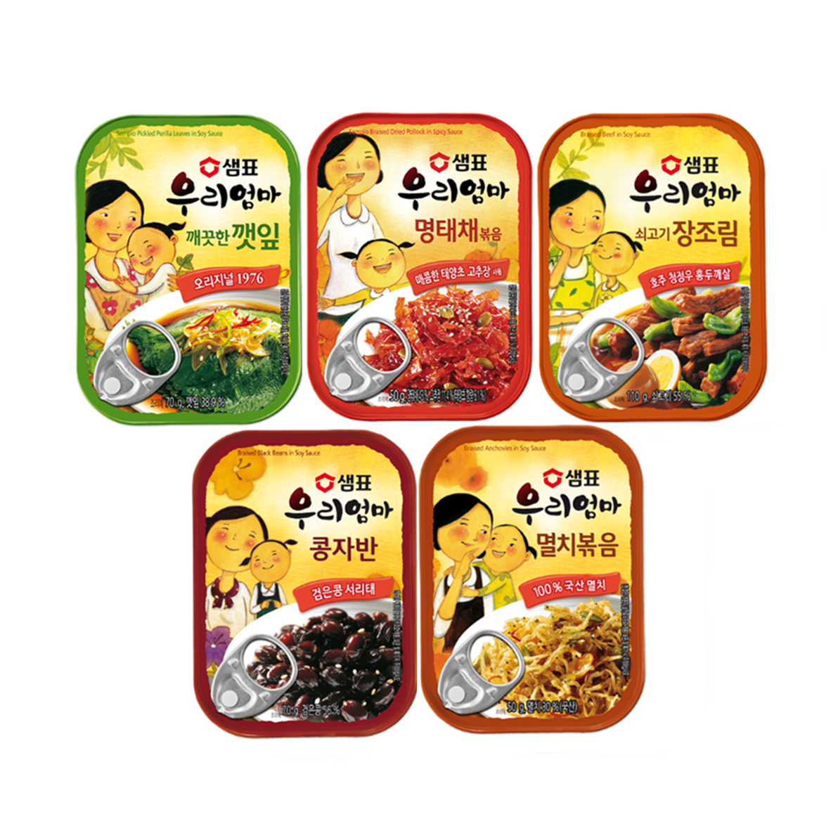 샘표 우리엄마 멸치 볶음 + 콩자반+명태채 볶음 +깨끗한 깻잎 + 쇠고기 장조림, 2세트, 350g 28,100원