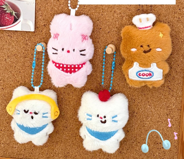 동물인형 학생용 가방 키링 4EA, 헤드셋고양이,사과고양이,스카프토끼,요리사곰돌이, 4개 14,900원