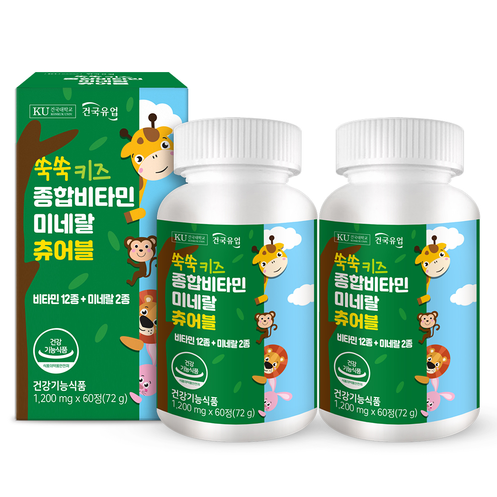 건국유업 쑥쑥 키즈 종합 비타민 미네랄 츄어블 72g, 60정, 2개 18,810원