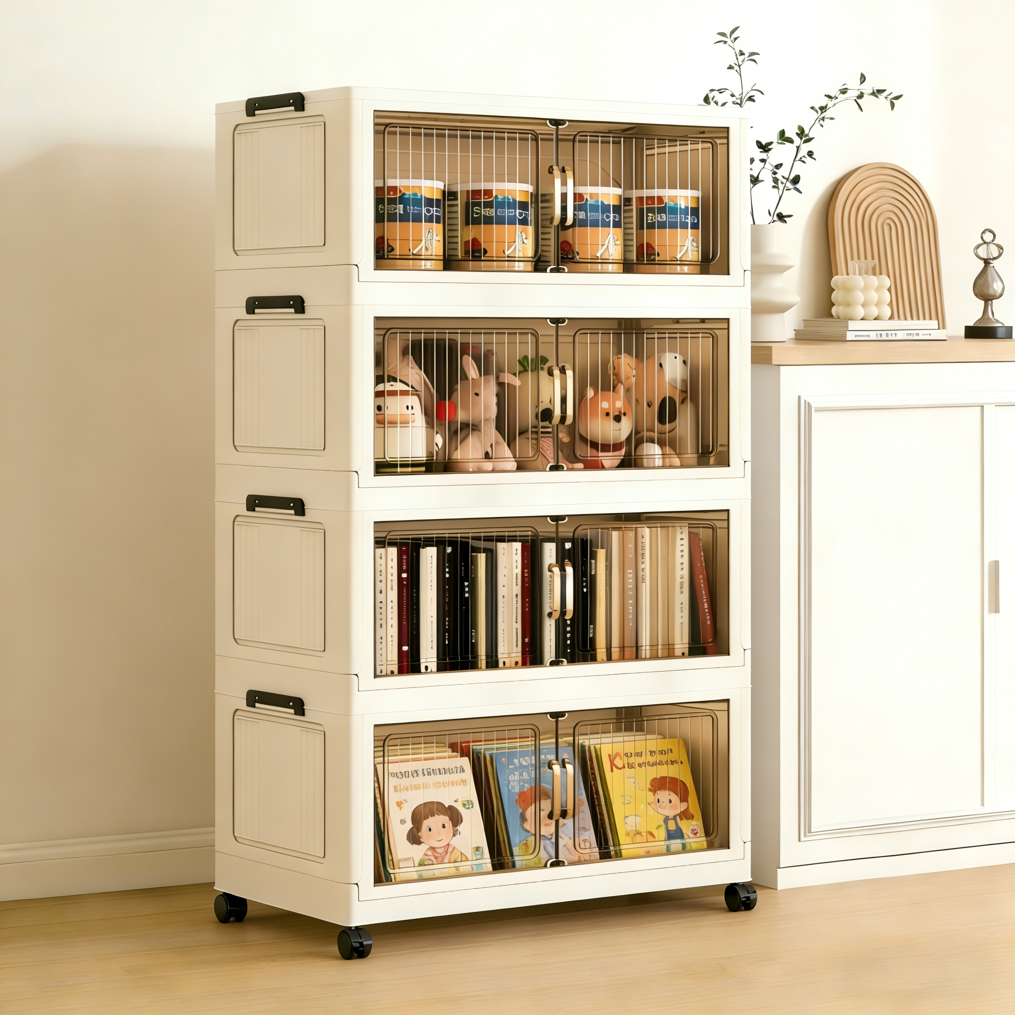 아리엘노 양문형 수납장 무설치 접이식 다용도 수납장 이동식 플라스틱 리빙박스 폴딩 정리함 폴딩박스, 투명 38,900원