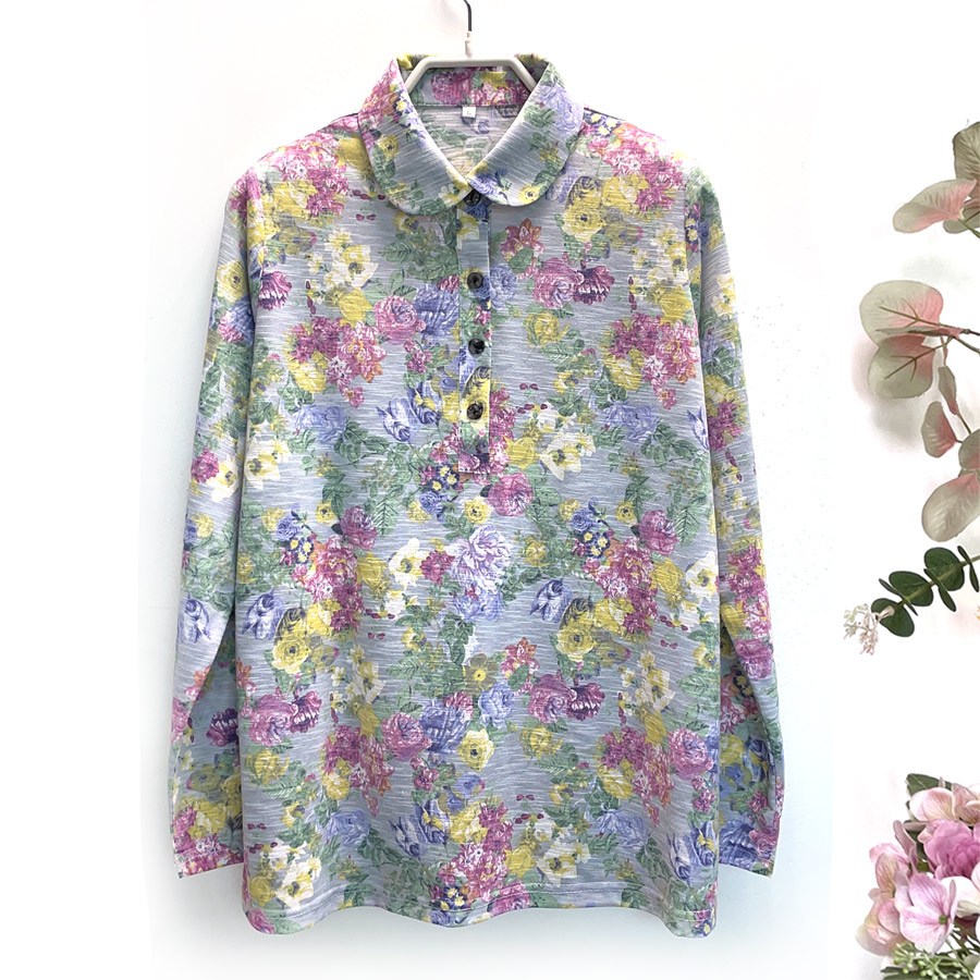 국민할매 국내생산 할머니옷 봄 가을 클레시 면 슬라브원단 로즈 카라티셔츠[ALA-13] 춘추 요양원옷 29,800원