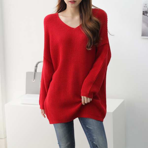 제니트 가을 봄 여성용 루즈핏 브이넥 롱니트티 여성 니트 롱니트 가을니트 18,000원