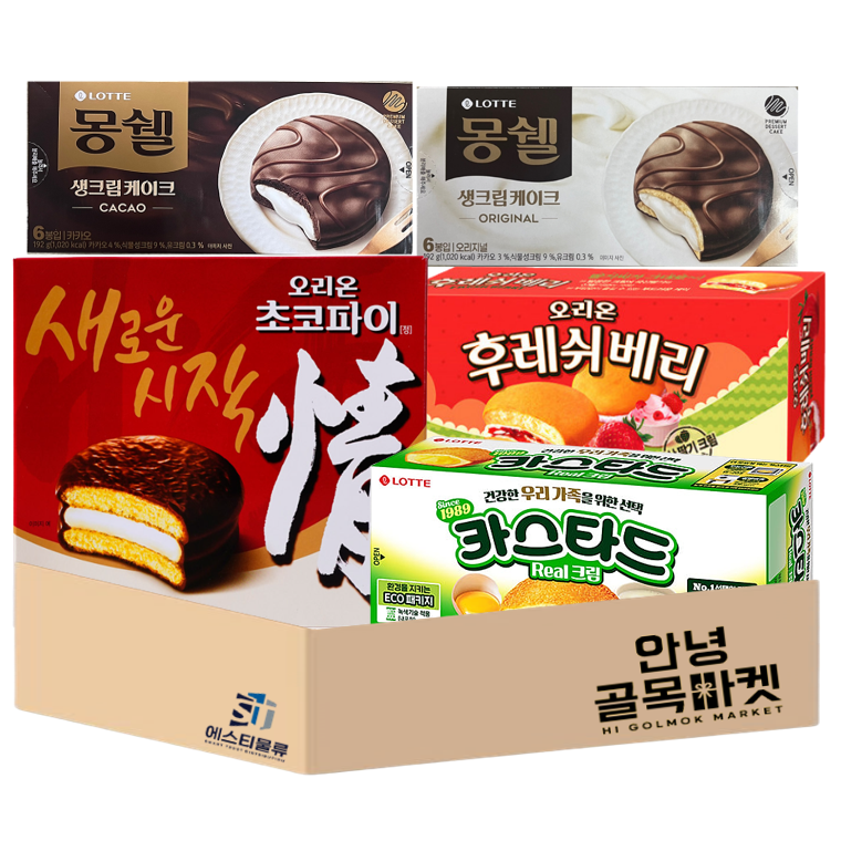 곽과자 3번세트 쵸코파이12입 몽쉘생크림 몽쉘카카오 카스타드 후레쉬베리, 쵸코파이12입+몽쉘생크림+몽쉘카카오+카스타드+후레쉬베리, 1세트 21,800원