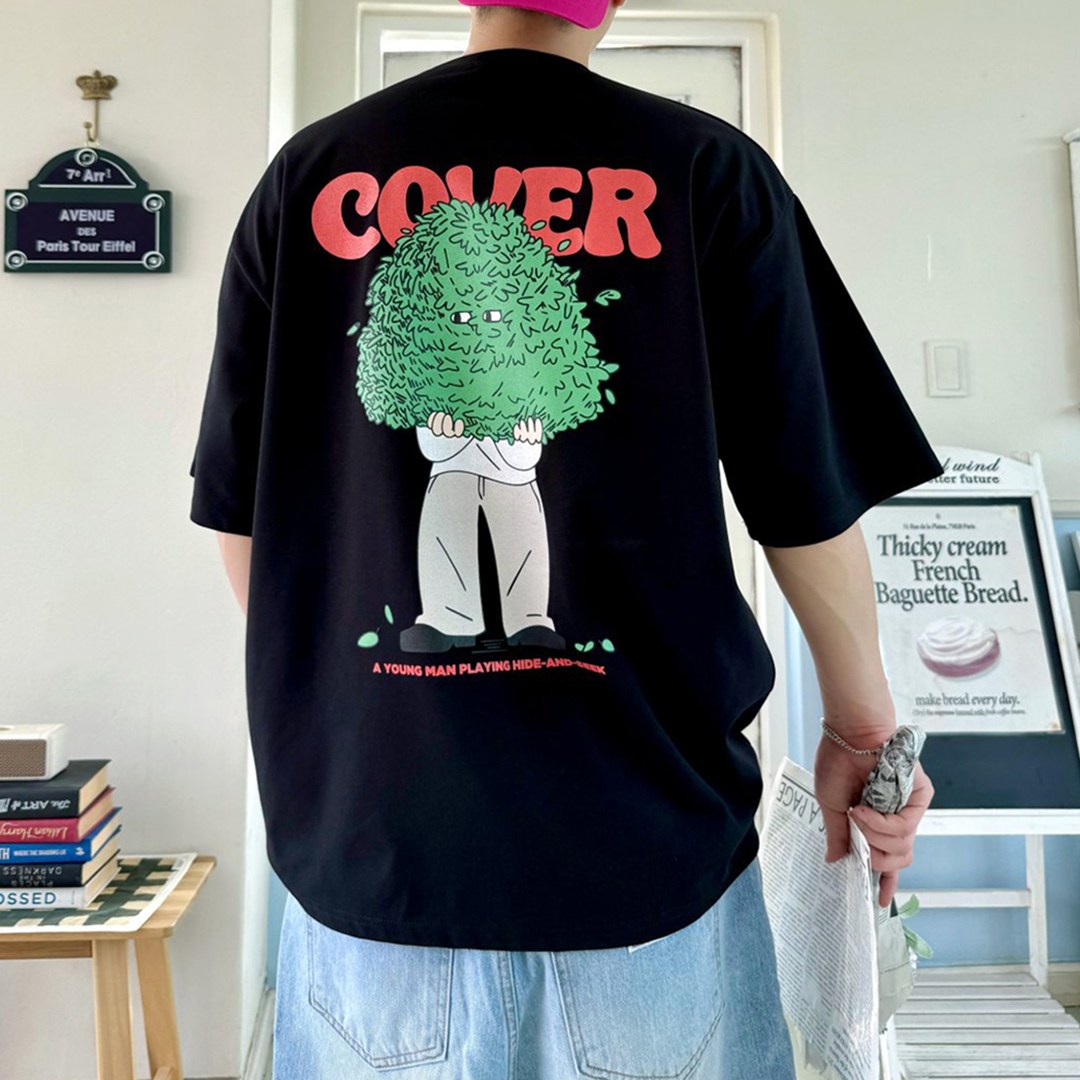 테이크잇컴퍼니 나뭇잎커버 백프린팅 오버핏 아이스 분또 반팔 티셔츠 33,000원