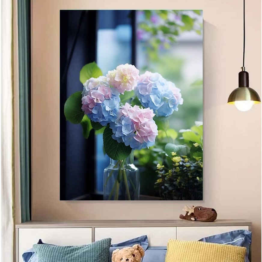 수국꽃 유화그리기 집안을 밝히는 화사한 부귀꽃그림 사랑과 행복 상징 자양화 꽃병 북유럭 감성 명화그리기 2배 물감 붓 DIY키트, 현재가 21,990원