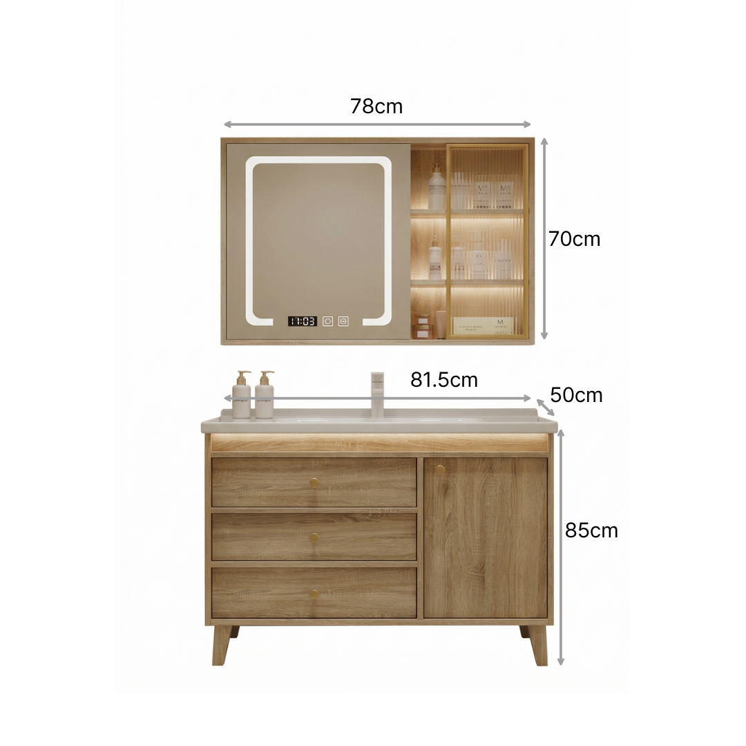 라움노르 모던 욕실장 세면대 하부장 세트 LED 거울장 화장실 원목 수납장, 1개, 내추럴 오크 457,000원