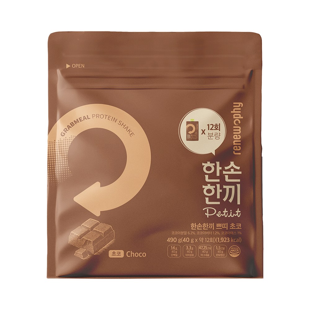 한손한끼 단백질 쉐이크 대용량 초코맛, 490g, 1개 24,780원
