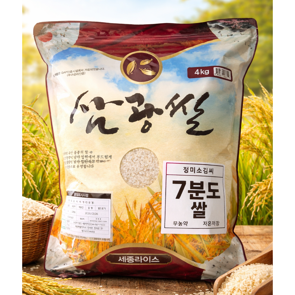 25년산 무농약 삼광쌀 7분도미 쌀눈쌀 단일품종 정미소김씨(GAP인증시설 도정), 4kg, 1개, 상등급 21,900원