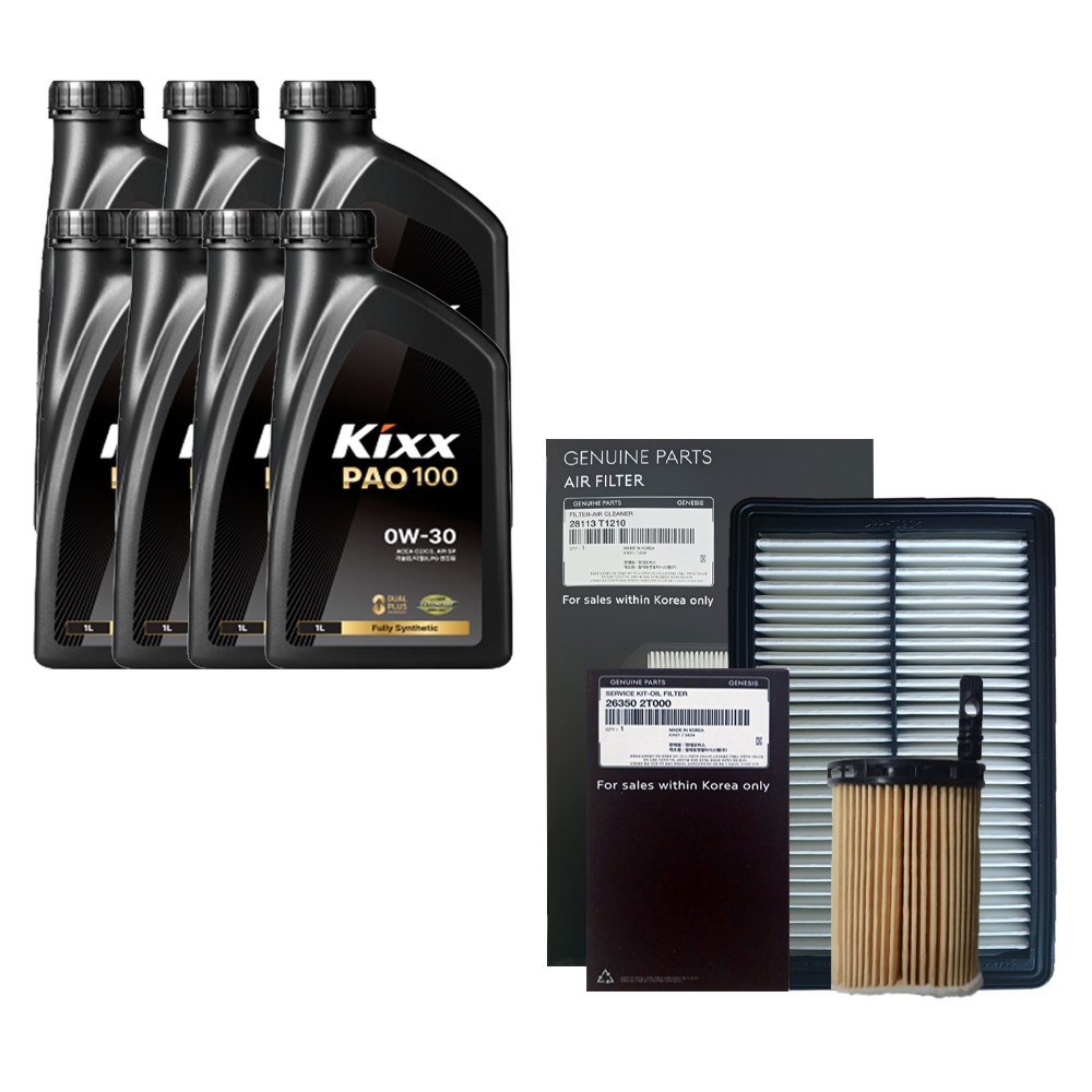 제네시스G80(RG3) 2.5 가솔린 터보 킥스 PAO100 0W30 7L 엔진오일 순정 필터 세트 2T000-T1210 136,000원
