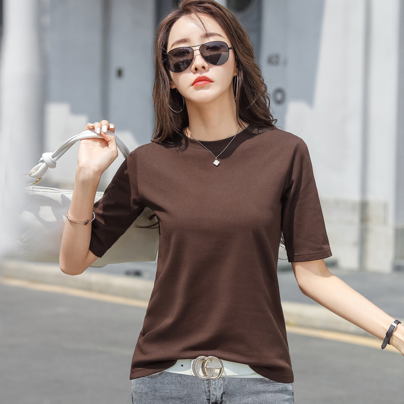 이매력 여성 라운드넥  티셔츠 얇은 면스판 슬림 이너 무지 반팔티 313 18,800원