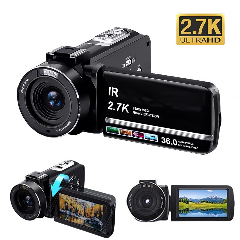 EMITAIM 2.7K 고화질 DV 비디오 레코더 비디오 캠코더 회전 스크린 디지털 줌16x 적외선 야시 이동탐지 디지털 카메라, HD2.7Pro 124,990원