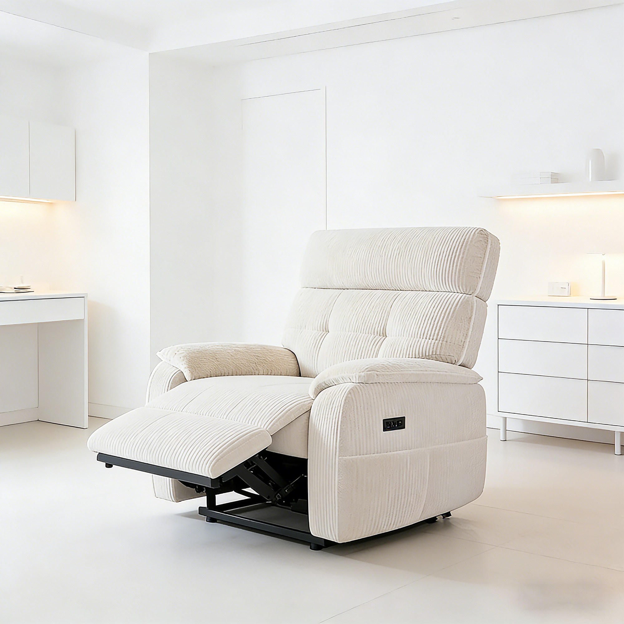 [쿠팡방문설치] Seang 1인용 전동식 소파 리클라이너 각도조절 안락의자, 베이지+코듀로이 389,990원