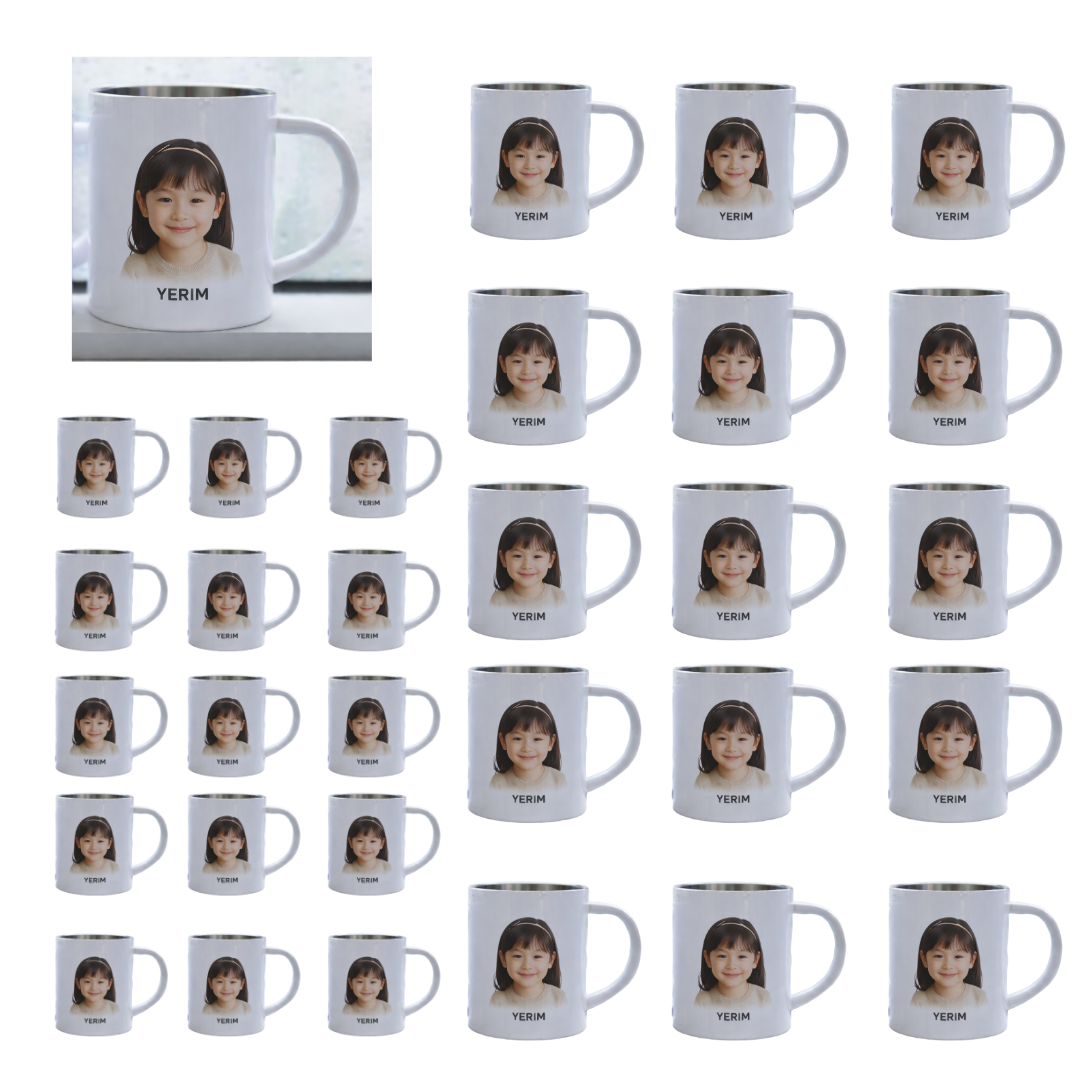 단체주문 어린이날 스텐 양치컵 실버 맞춤제작 어린이집 유치원 네임 스테인레스 학교 학원 교회, 30개, 화이트 스테인리스(손잡이) 276,000원