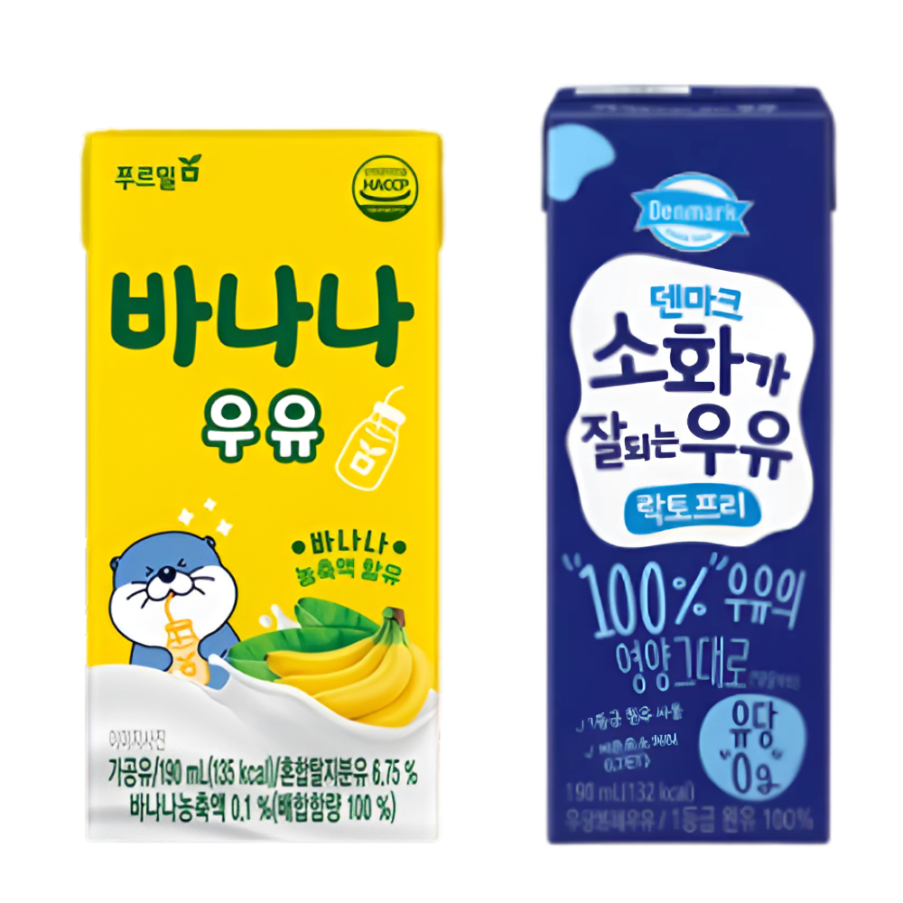 혼합구성 12P+12P 푸르밀 바나나우유+덴마크 소화가 잘되는우유 락토프리 멸균우유, 24팩, 190ml 20,400원