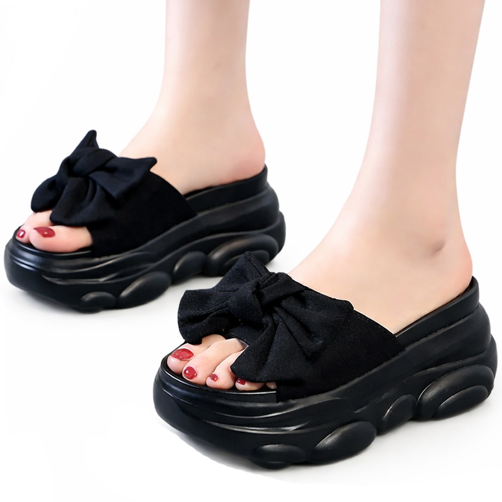 차쿠 통굽 슬리퍼 키높이 리본 굽있는 플랫폼 여자 여름 발편한 푹신한 쿠션 (8cm) B004 29,800원