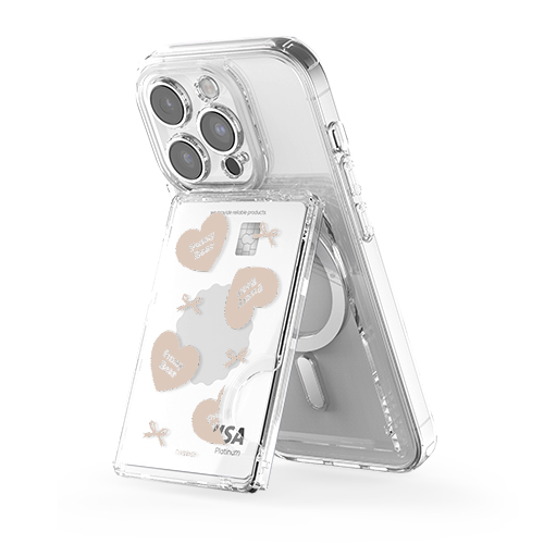 트라이코지 귀여운 패턴 접이식 멀티 스탠드 마그네틱 카드지갑(맥세이프 호환), 1개, 퍼지베어 하트패턴_베이지 19,500원