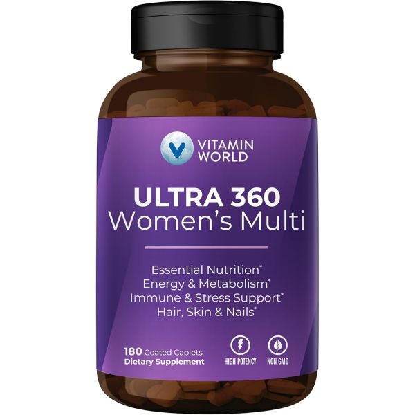 식품 영양제 종합 비타민 여성용 월드 울트라 360 멀티비타민 모발 피부 손톱 허브 콜라겐이 함유된 철분 A B C D E 에너지 180캡슐 90,200원
