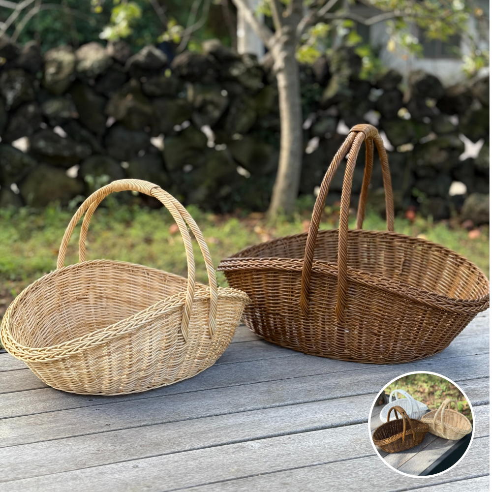 마이제너럴스토어 러브바스켓 원형 손잡이 빵 귤 피크닉 라탄바구니, 내추럴, 1개 72,000원