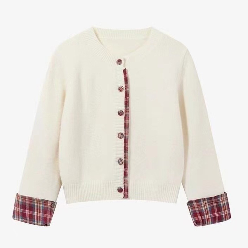 TIMEPURE 여성용 봄가을 레이어드 가디건 체크 패턴과 둥근 넥라인 디자인으로 완성된 세련된 두 가지 디자인이 결합된 니트 가디건 30,800원