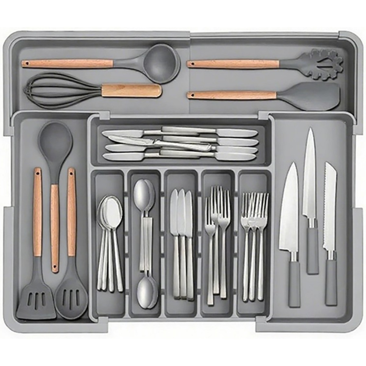 Alemon 길이조절 가능 주방 서랍용 수저 정리함 정리함 트레이, 그레이, 1개 16,900원