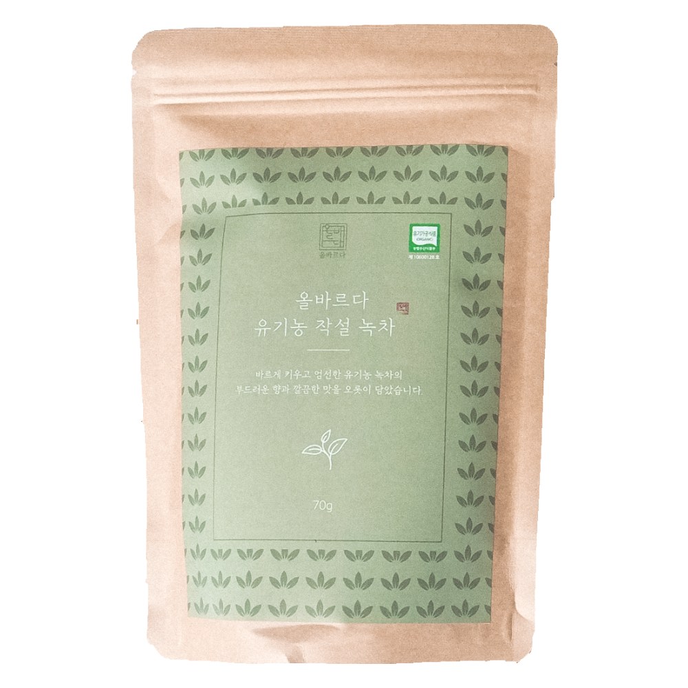 올바르다 유기농 작설 녹차 잎차 원물차, 1개, 1개입, 70g 19,400원