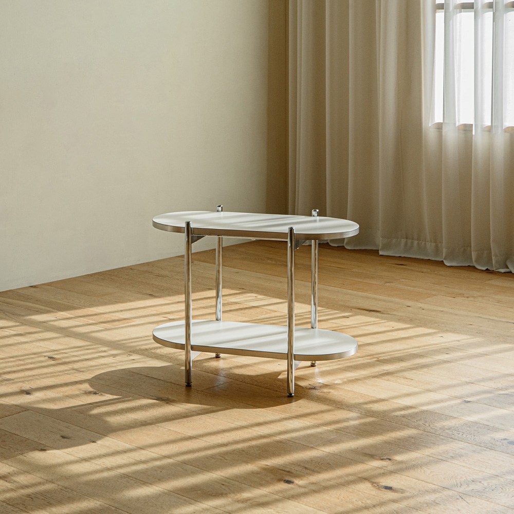 고트 미드센추리모던 철제 수납 라운드 2단 선반 600 (화이트), 단품 41,900원