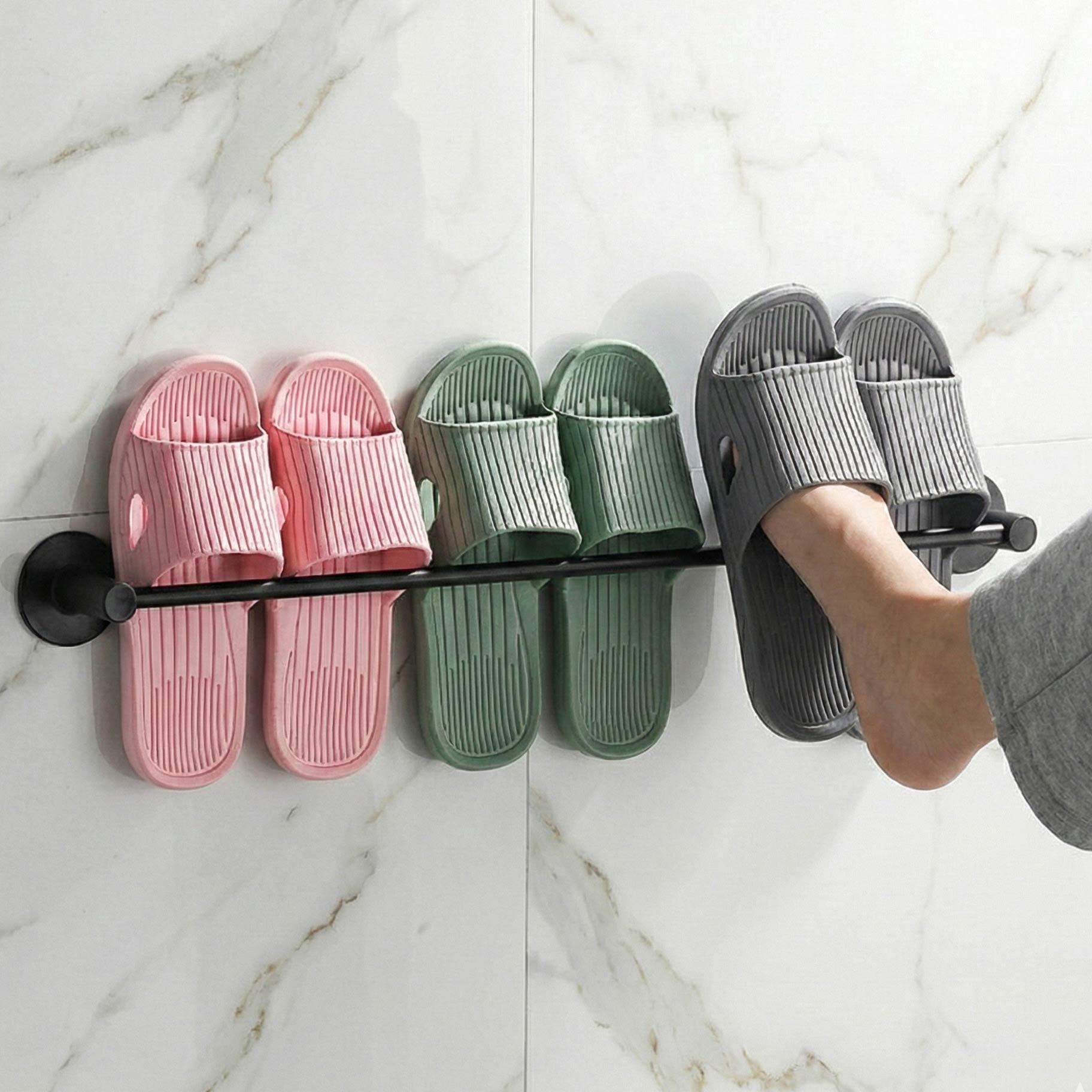 슈가라인 틈새 무타공 슬리퍼 거치대 벽걸이 신발 정리대, 블랙70cm, 1개 10,500원