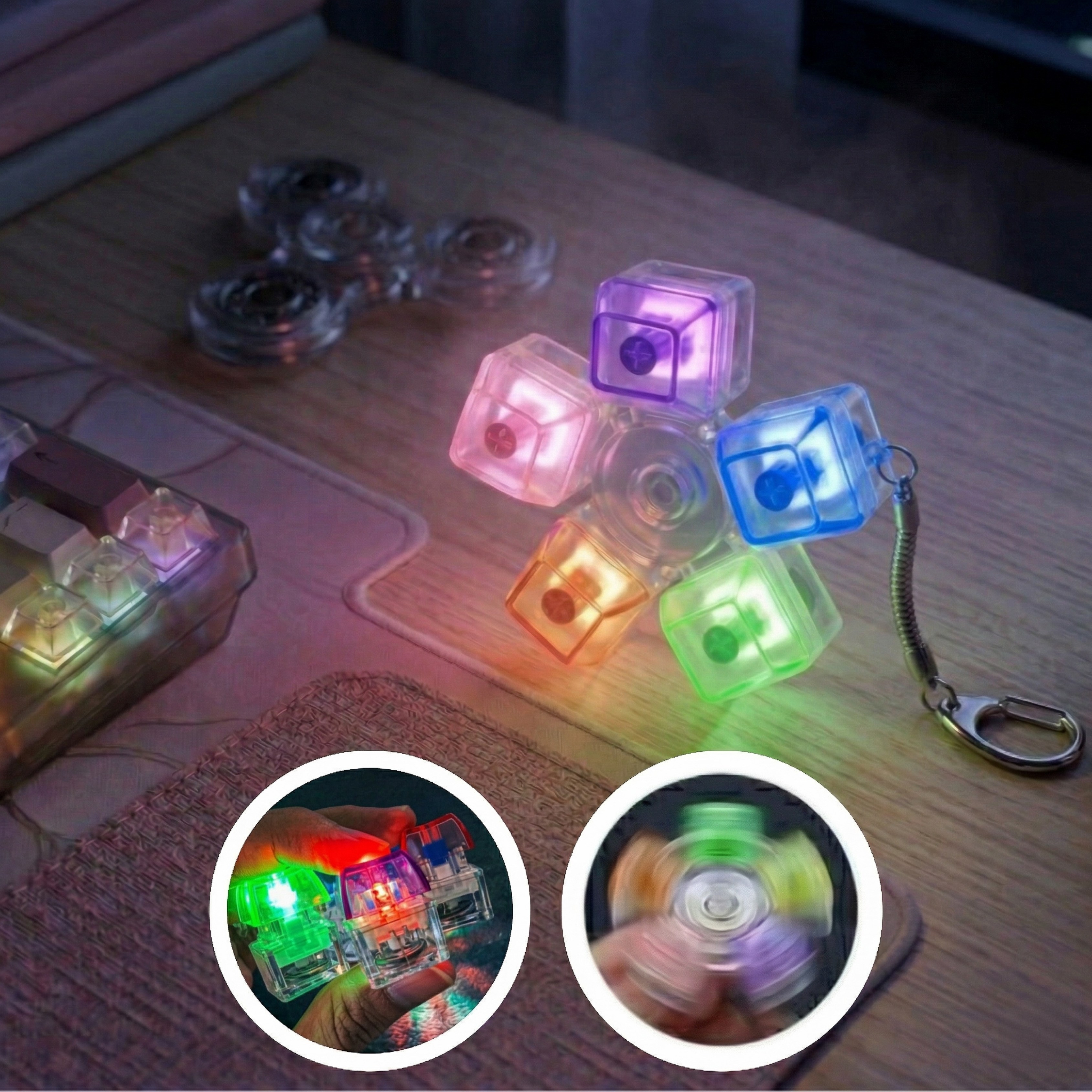 올라데이 LED 키캡키링 피젯 스피너 딸깍이 5구 + 케이스, 혼합색상, 1개 14,800원