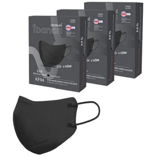 아이바나리 에어 황사 방역용 마스크 중소형 KF94, PUREBLACK, 3개, 10개입 26,700원