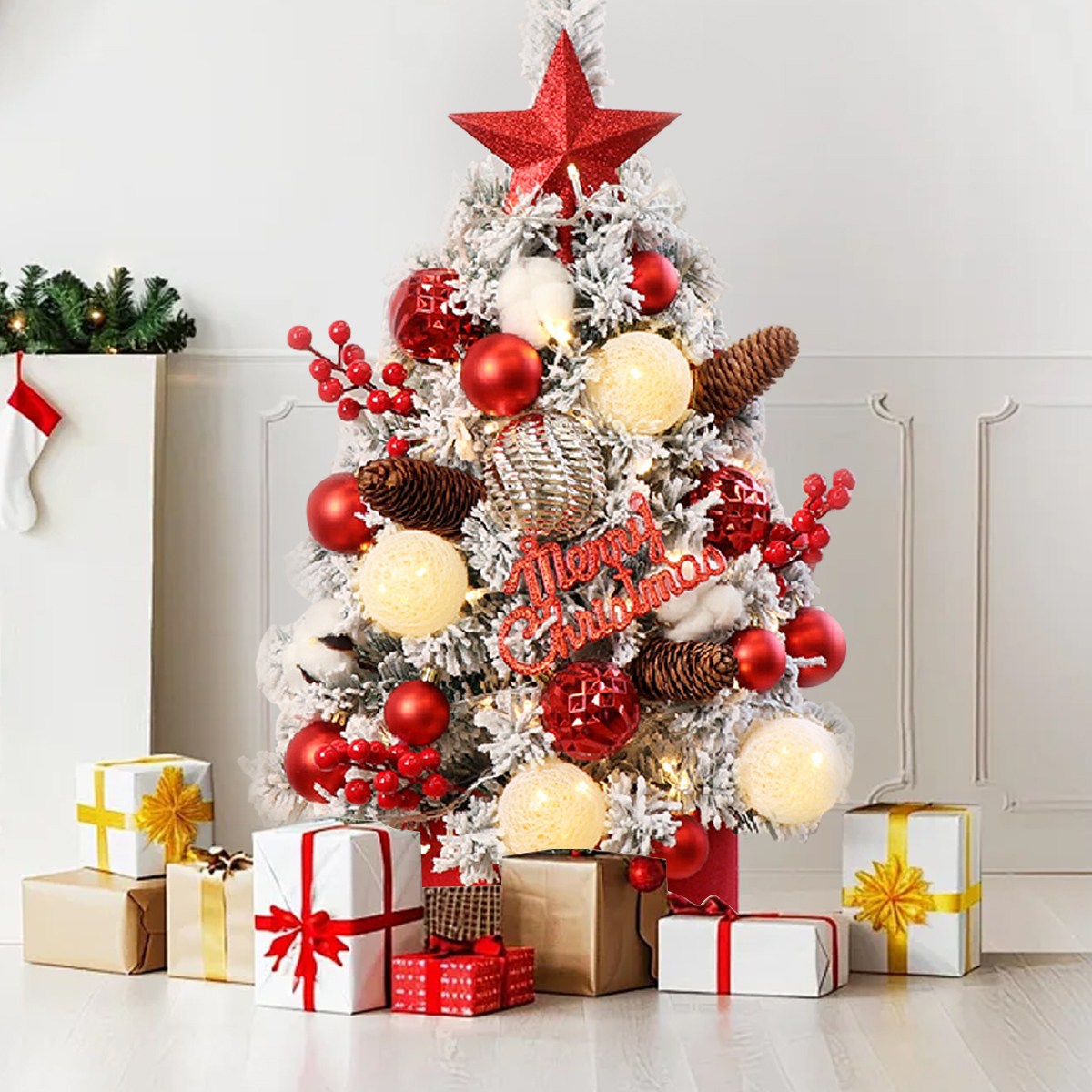 화려하고 풍성한 미니 크리스마스트리, 원터치 조작, 받침대 포함, LED 조명, 다양한 정교한 장식품이 함께 제공되어 거실, 식당, 호텔 등 다양한 장소에 적합합니다,120cm, 벨벳 부르고뉴 세트 5,900원