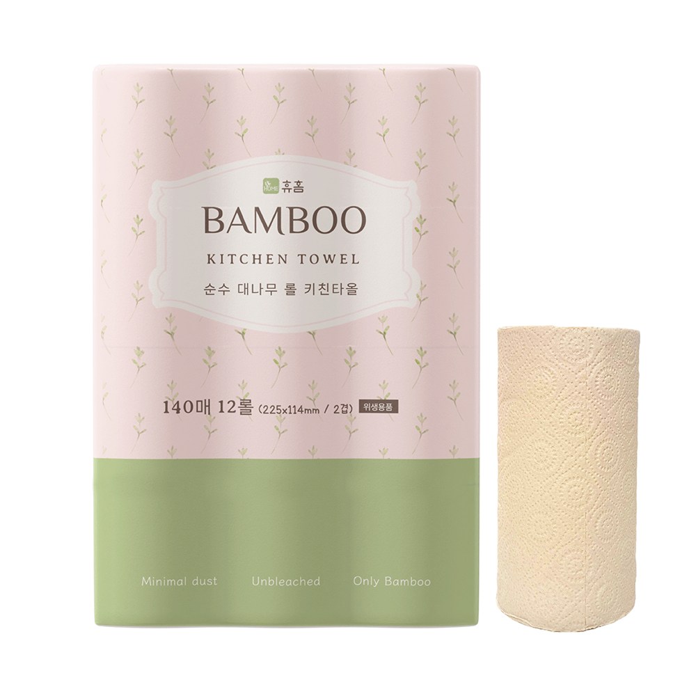 휴홈 무표백 순수 롤 대나무 키친타월 140매 12롤, 12개, 140매 12,900원