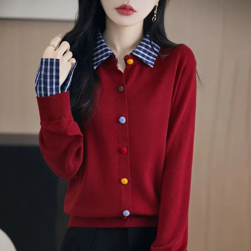 [초특가] POMTOR 여성 봄가을 빅사이즈 카라 니트 가디건 패셔너블한 루즈핏 셔츠 레이어드 스웨터 27,950원