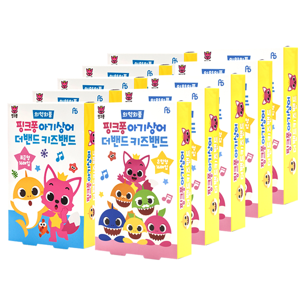 핑크퐁 아기상어 더밴드 키즈밴드 표준형 반창고 16p x 5개 + 혼합형 16p x 5개 6,650원