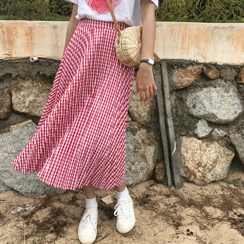 데이커 체크 플리츠 밴딩 롱 스커트(mskt1004) 13,950원