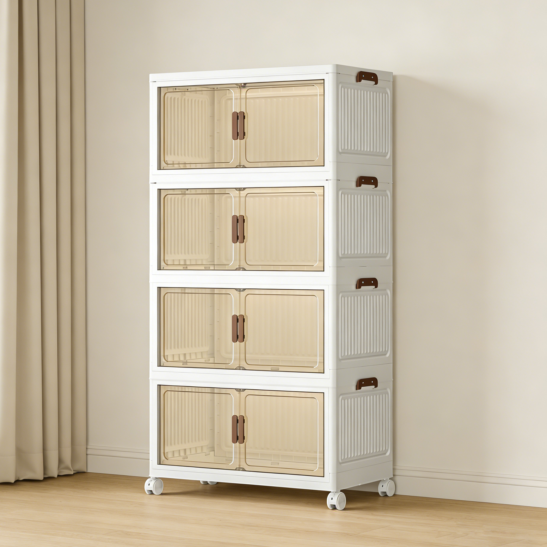 대용량 폴딩 리빙박스 원룸 이동식옷장 양문형 다용도 접이식 수납장 조립식 이불장, 반투명, 1세트 59,800원