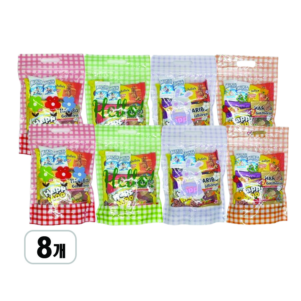 센스있는 체크 지퍼백 간식꾸러미 어린이집 유치원 생일선물 답례품 구디백, 1세트, 간식 9종 x 8개 21,690원