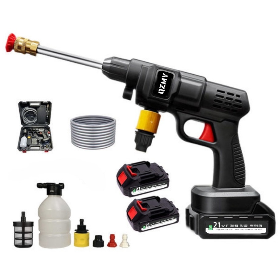 [QZMY]독일기술 충전 무선 세차기 강력 고압 세척기 가정용 휴대용 세차기 분사기 세차건 셋트 물분사량 1분 4L, 1세트, 본품 + 배터리2개이상, 현재가 79,800원