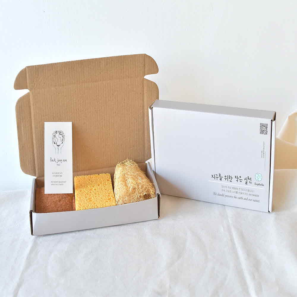 지구오필리아 천연수세미 답례품 선물세트 단체선물 스티커제작, 3개, 1세트 4,900원