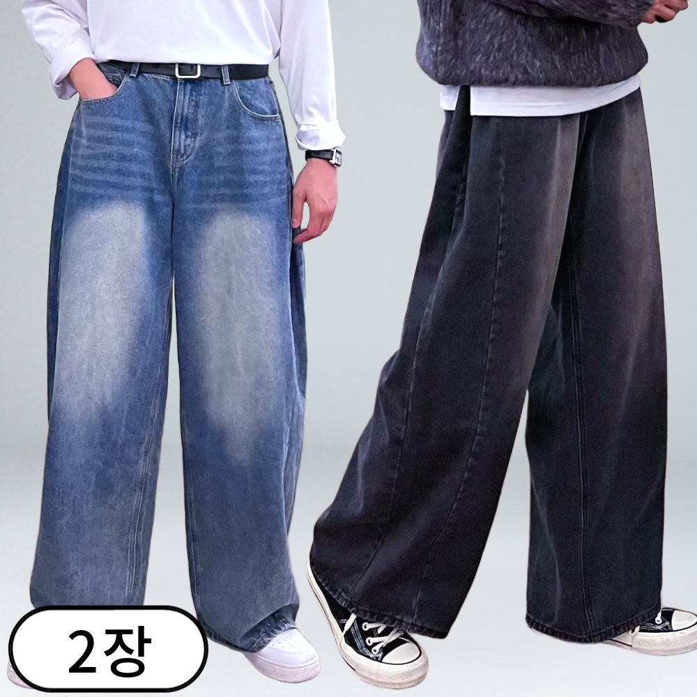 1+1 남자 청바지 빅사이즈 9부 10부 와이드 데님 팬츠 (6341-2) 52,300원