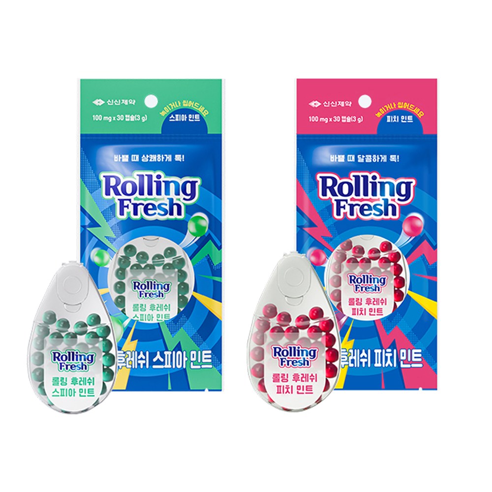 신신제약 롤링후레쉬 스피아민트 30pcs+피치민트 30pcs 세트 입냄새 구취 제거제 구강 세정제 민트볼 59,000원