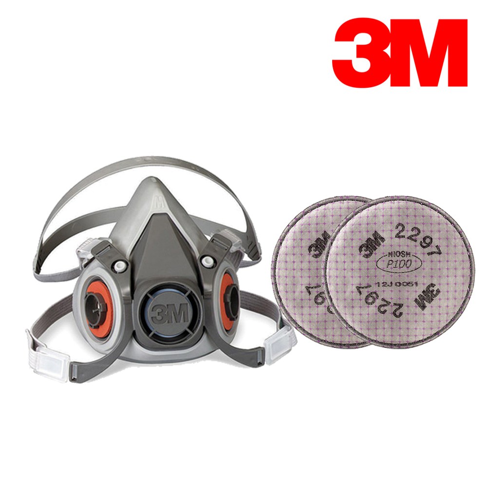 3M 면체마스크 양구형 세트 6200 + 2297 방진마스크 방독마스크 방역 황사 미세먼지 특급 방진 필터 28,600원