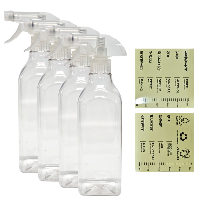 월드크린 투명 분무기 용기 목사각 500ml x 4p + 스티커, 혼합색상, 1세트 11,090원