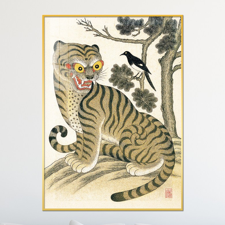 호작도 복을 부르는 민화 까치 호랑이 인테리어 액자, 골드메탈 33,900원