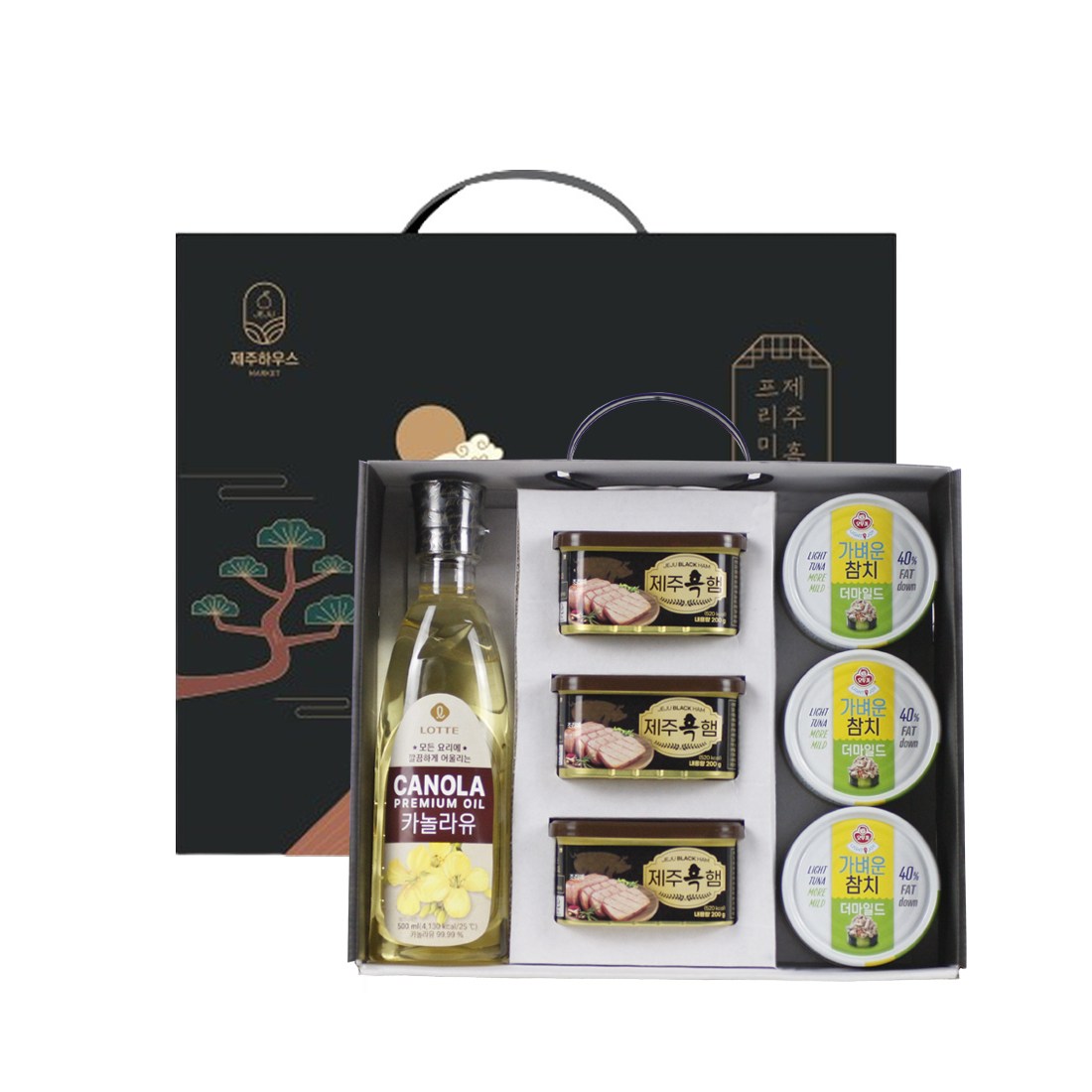 [명절 선물 추천!] 제주상회 제주 흑돼지 흑돈 프리미엄 캔햄 선물세트 NEW B3A호 (캔햄 3개 + 카놀라유 1개 + 참치 3개) 36,000원