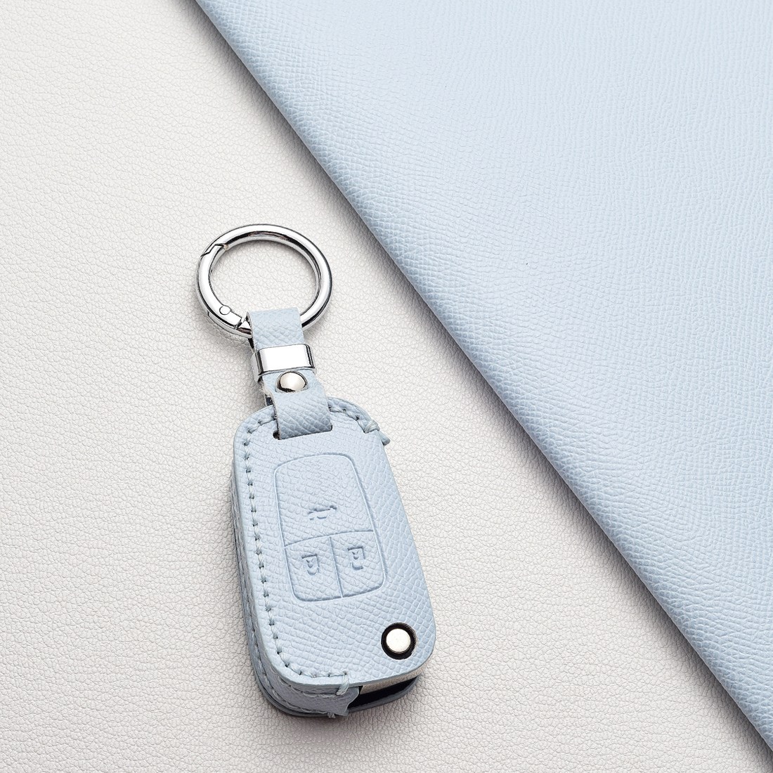 뷰익 쉐보레 순정 호환 천연 소가죽 폴딩 키케이스 (아베오/트랙스/라세티 프리미어/크루즈/올란도/말리부/알페온) 차량용품 +오링브릿지, 스카이블루, 쉐보레 B3 타입(3버튼) 12,490원