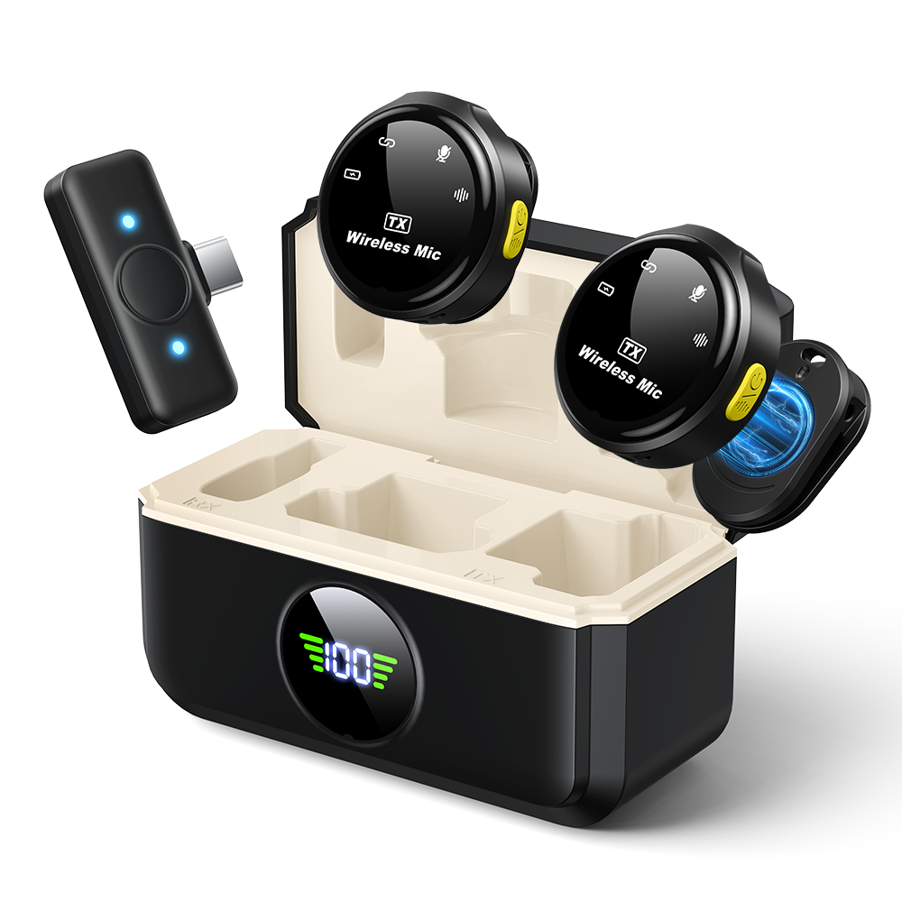 NICESUN 프로 무선 핀마이크 듀얼 충전 케이스 포함 휴대폰 마이크 유튜브 방송용 M10, 블랙, C타입 68,100원