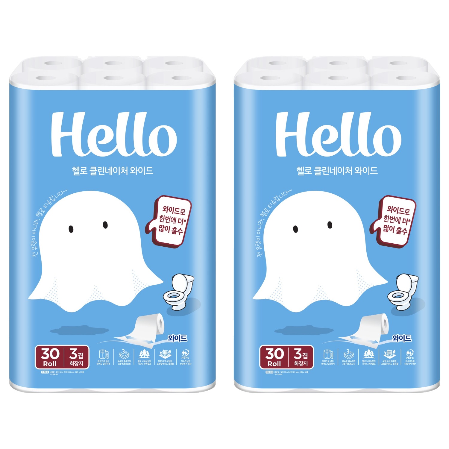 헬로 클린네이처 천연펄프 3겹 와이드 롤화장지, 2개, 30개입, 30m 31,600원