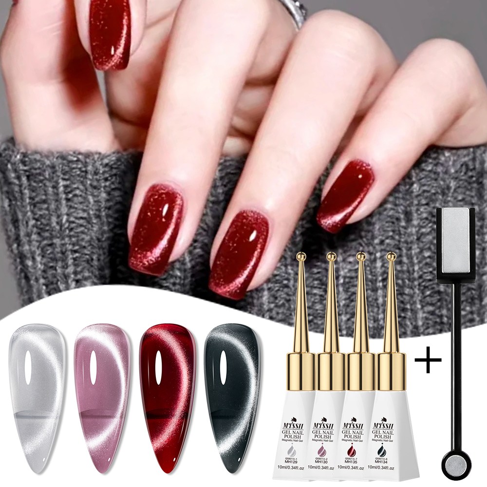 4색 캣아이 젤 네일 폴리쉬 세트 홀로그램 글래스 캣아이 젤 폴리쉬 키트 (마그넷 포함) 소크오프 UV LED 라이트 클리어 핑크 레드 그레이 벨벳 반투명 컬러 26,300원