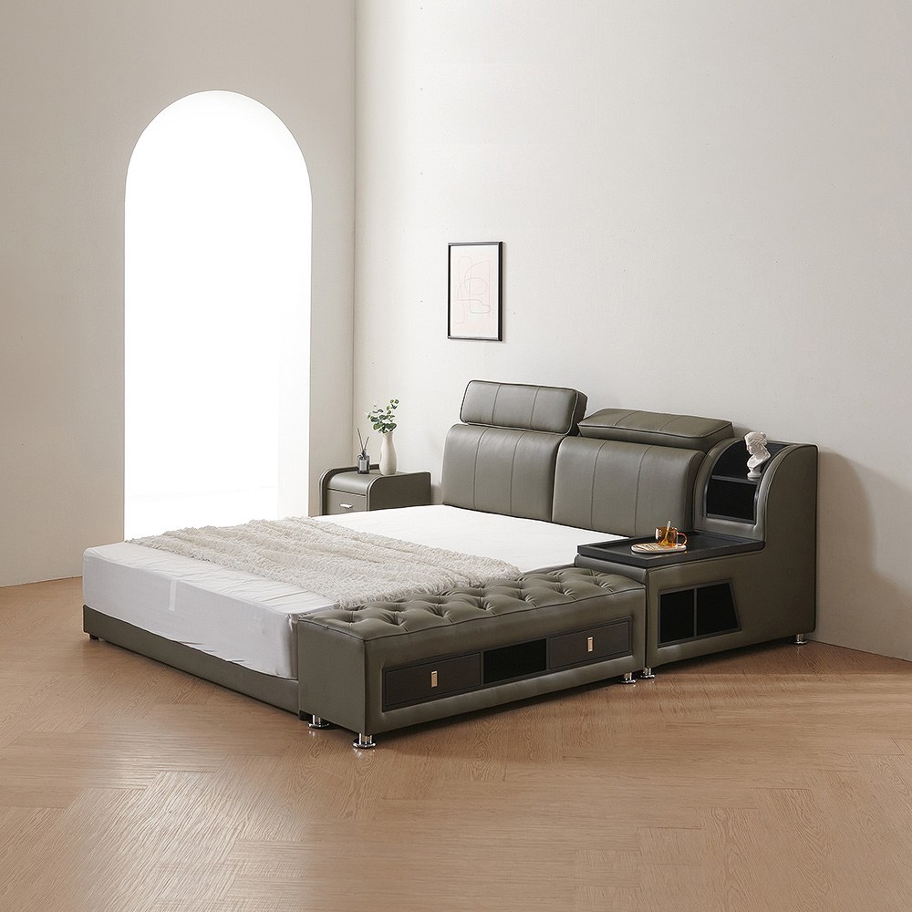 유씨엠 제시 가죽 저상형 무빙헤드 모듈 K킹 침대 베이직타입, 컬러:화이트 킹 베이직타입 964,720원