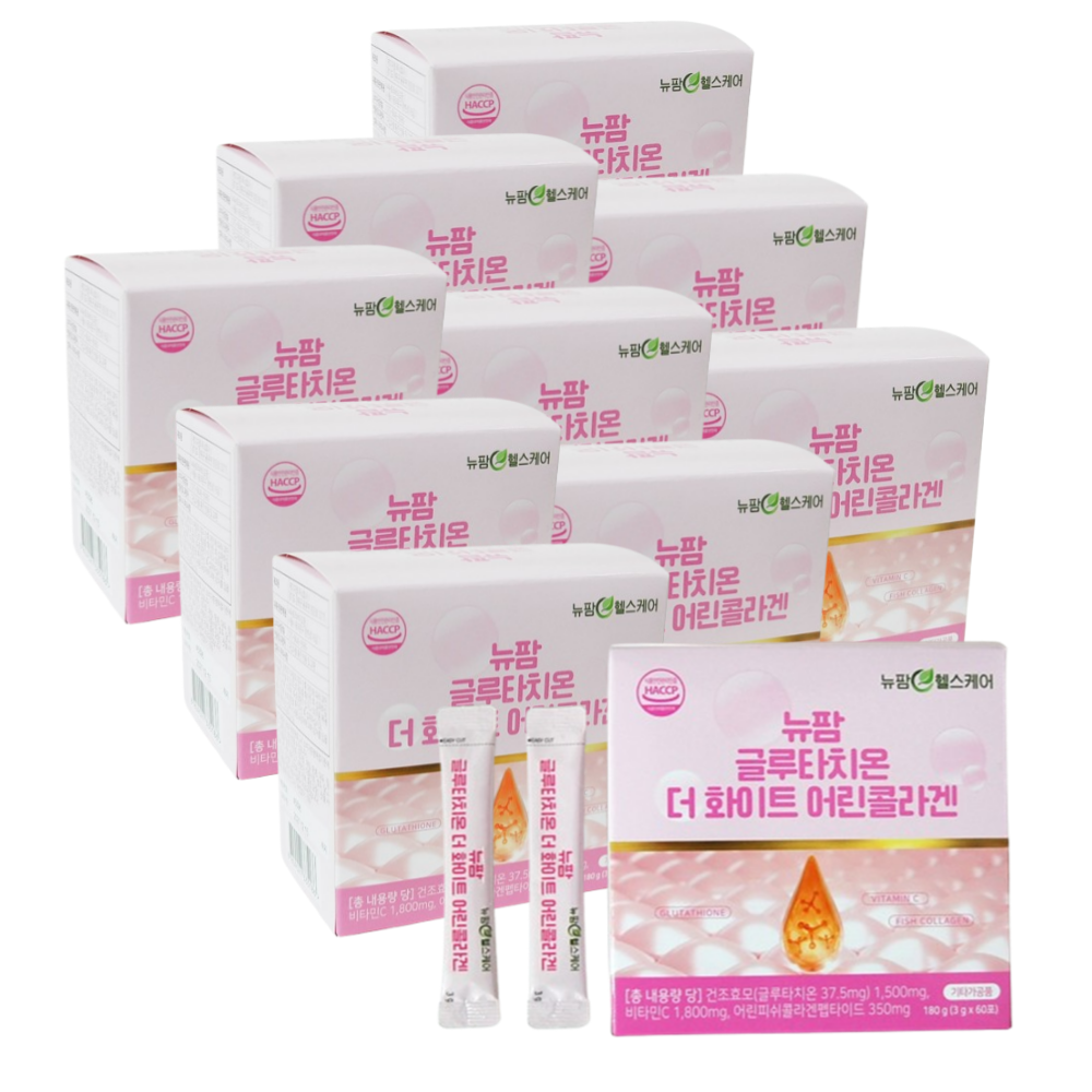 뉴팜헬스케어 글루타치온 더 화이트 어린콜라겐 비타민C 대용량 저분자피쉬콜라겐, 10개, 180g 175,000원